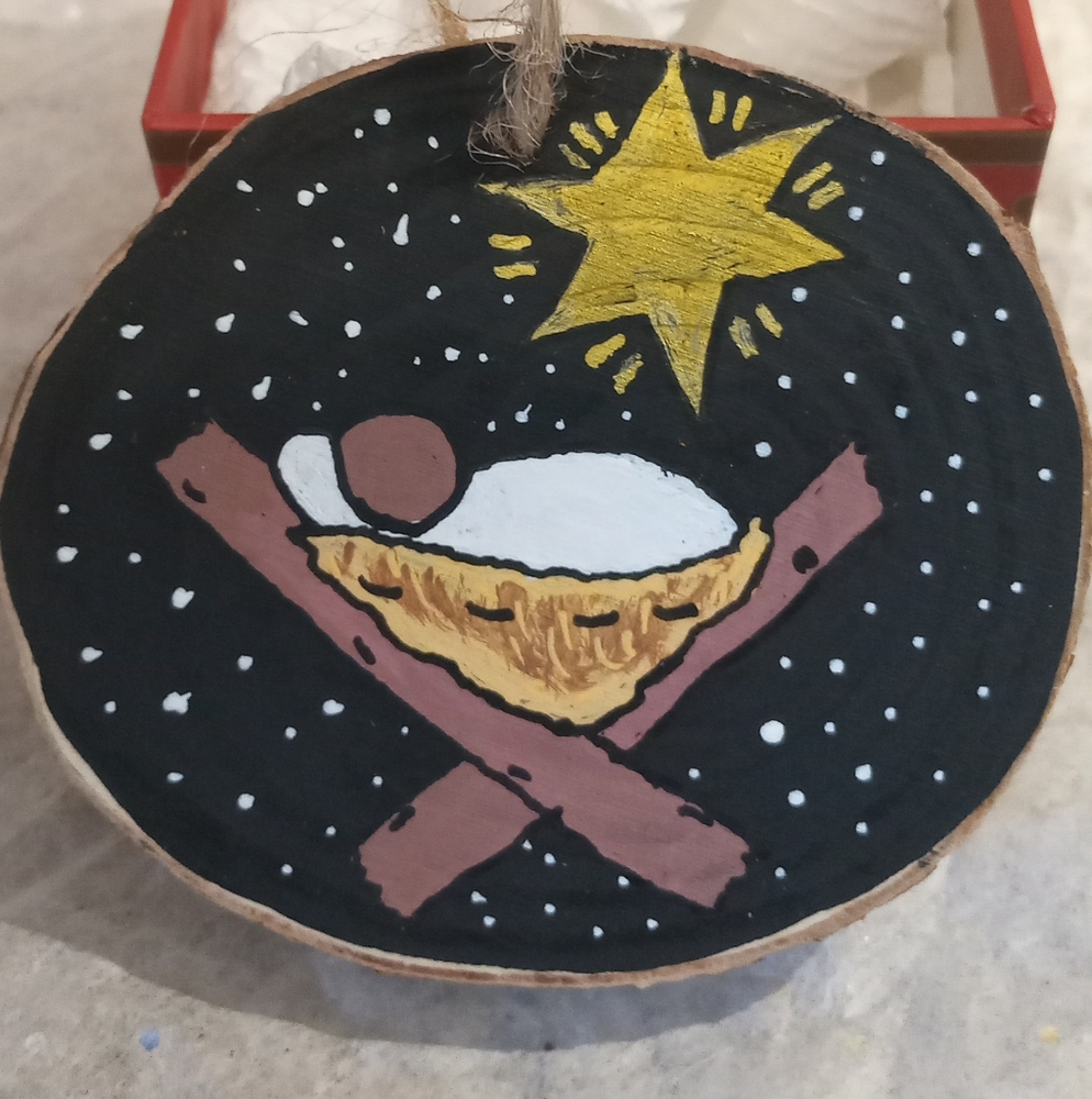 Handpainted Rustic Woodslice Ornament-Silent Night